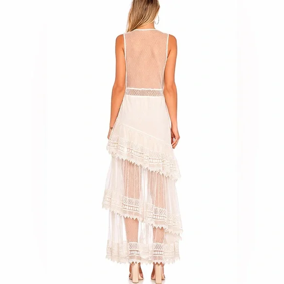 House of Harlow 1960 x Revolve Lace Asymmetrical Ruffle Midi Dress Small - Picture 2 of 6